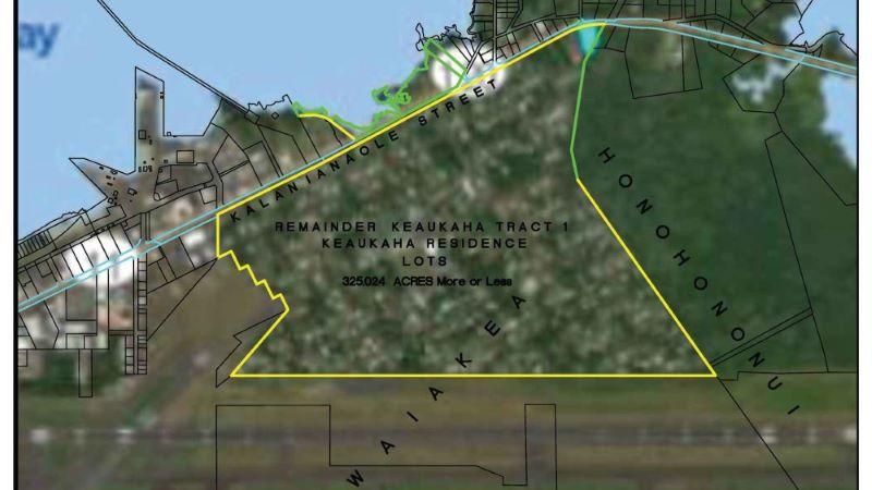 Map of Keaukaha Tract 1 showing boundaries requiring a field survey.Survey Lines