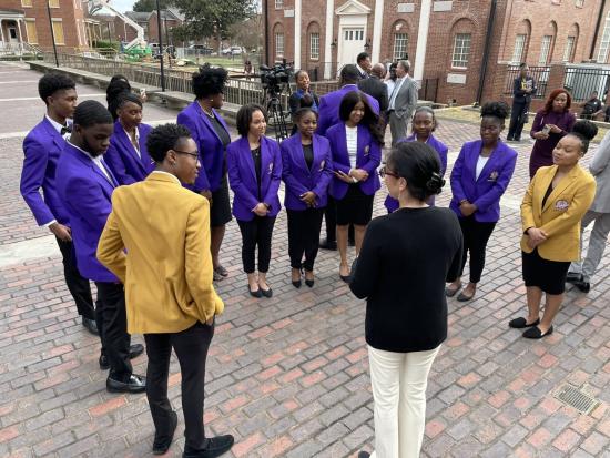 A photo of Assistant Secretary Estenoz speaking with students at Benedict College in South Carolina