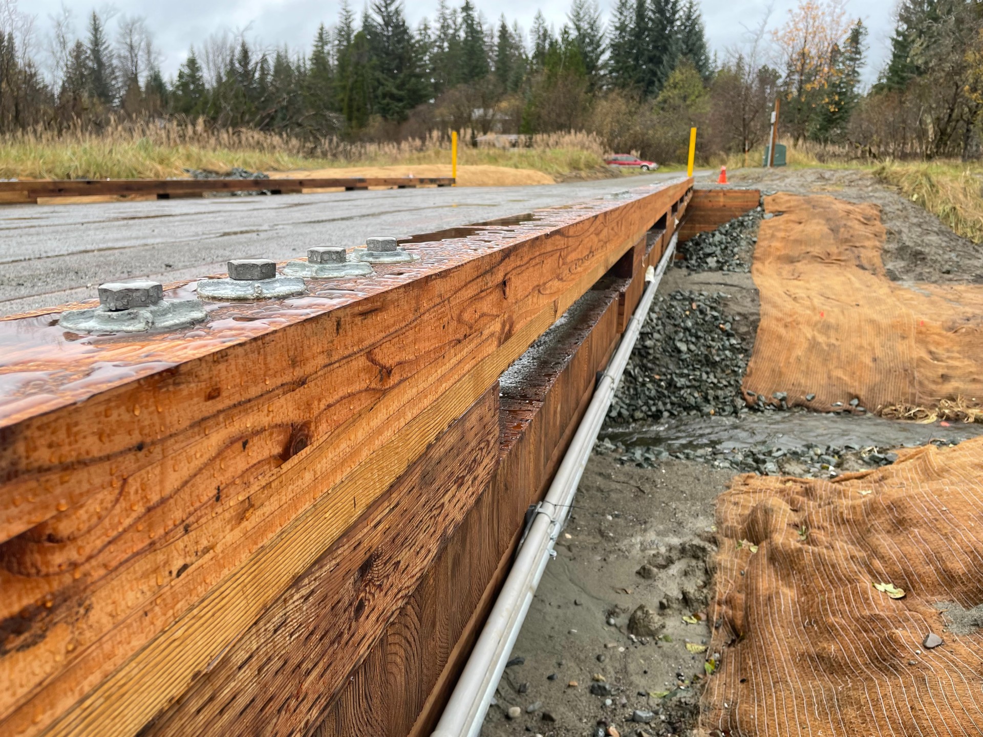 A newly constructed timber bridge on Dicky Drive, one of a series of bridges throughout Good River watershed in Gustavus, Alaska. 