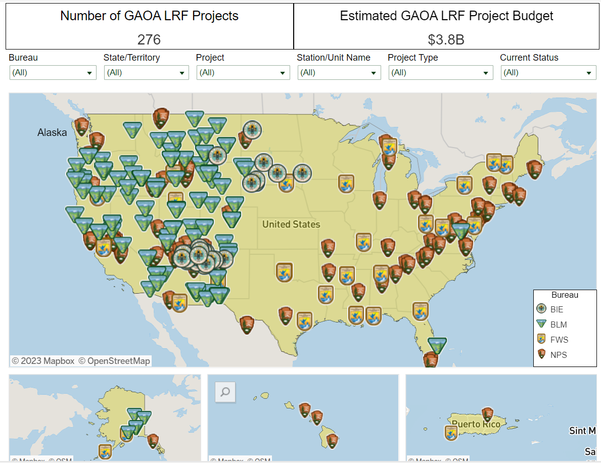 Map showing pinpoints of GAOA LRF Projects