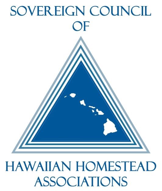 Sovereign Council of Hawaiian Homestead Associations showing four inset triangles with the eight main Hawaiian islands inset.