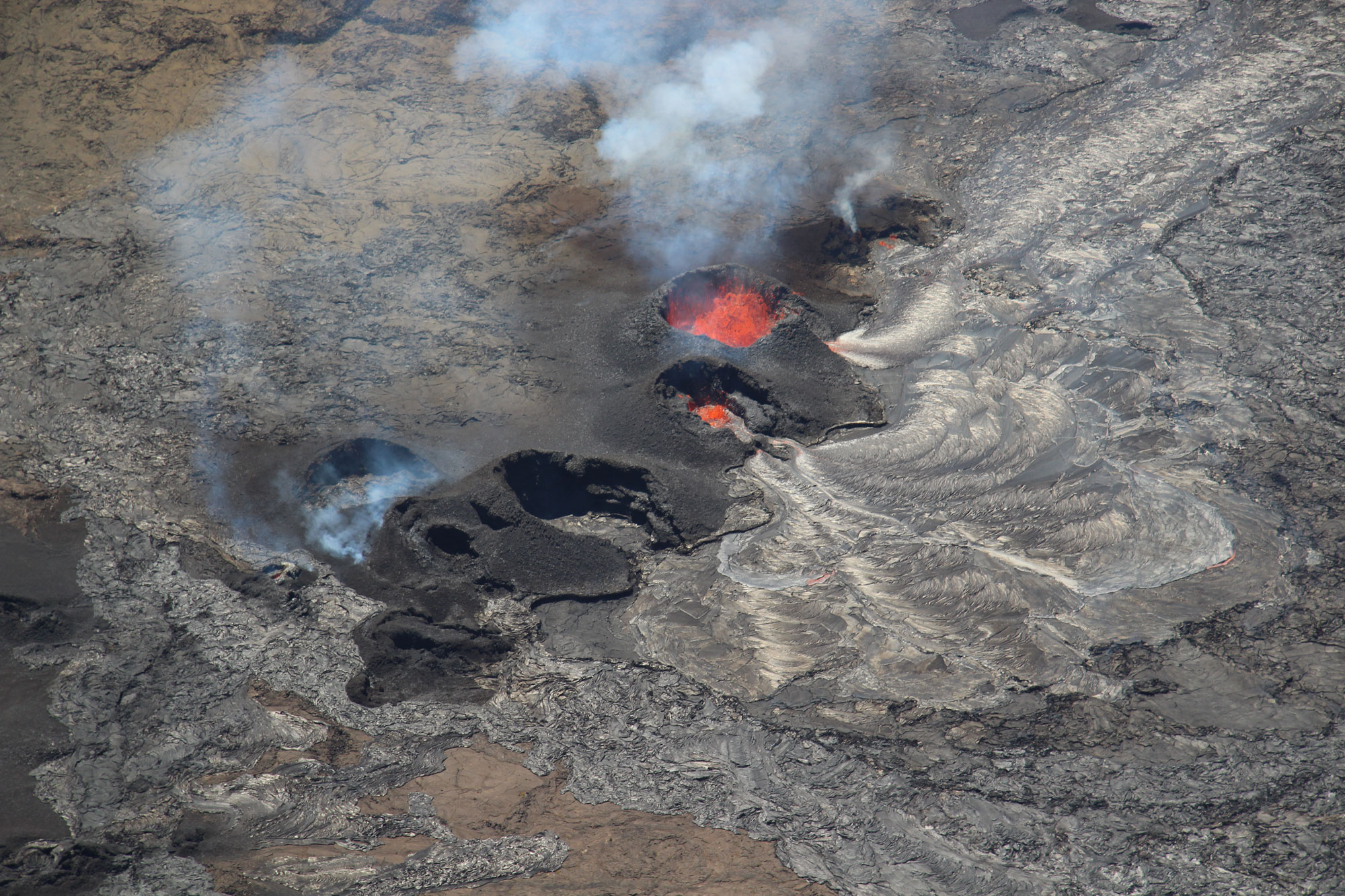 Overhead view of the eruptive vents at the summit of Kīlauea