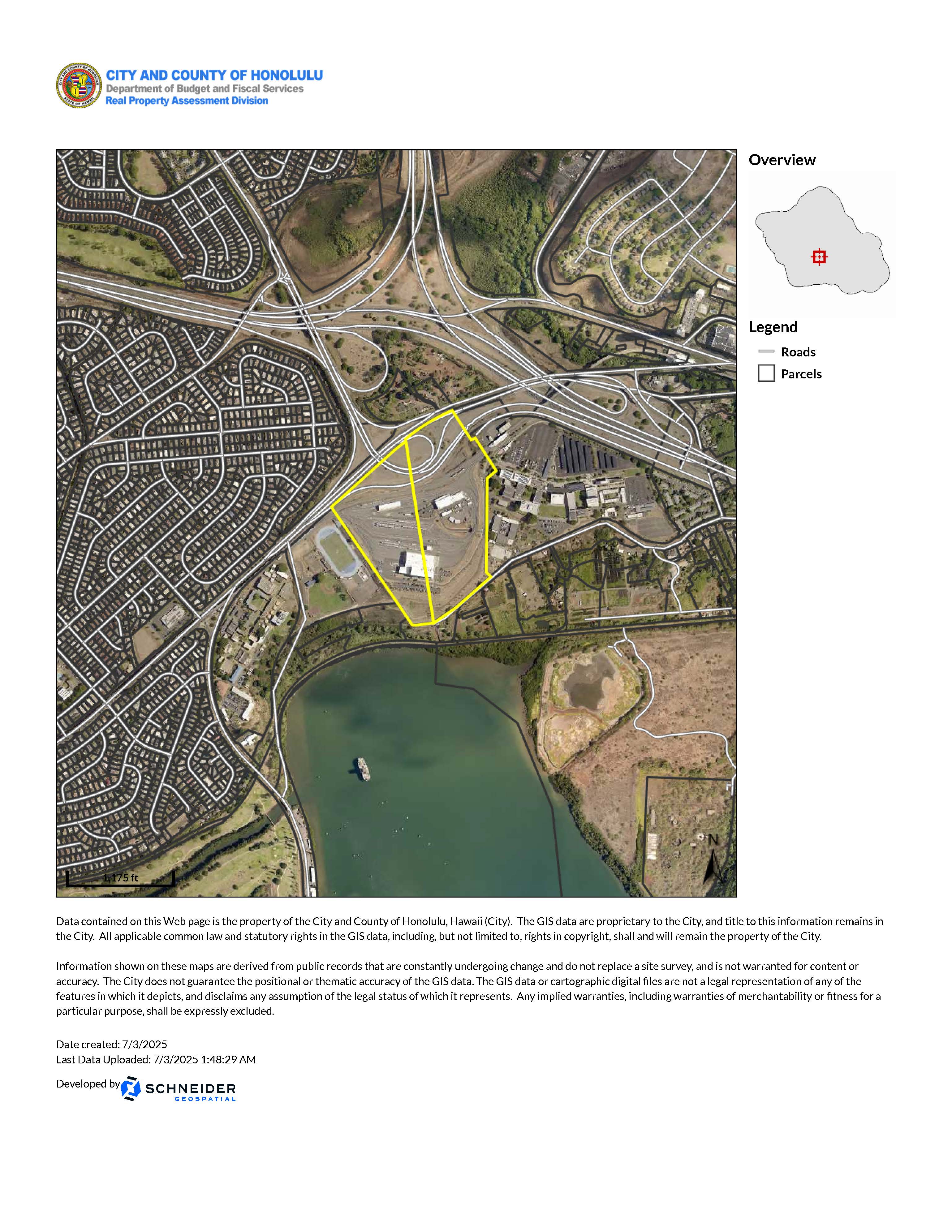Two parcels outlined in yellow identify the ʻEwa Drum Property.