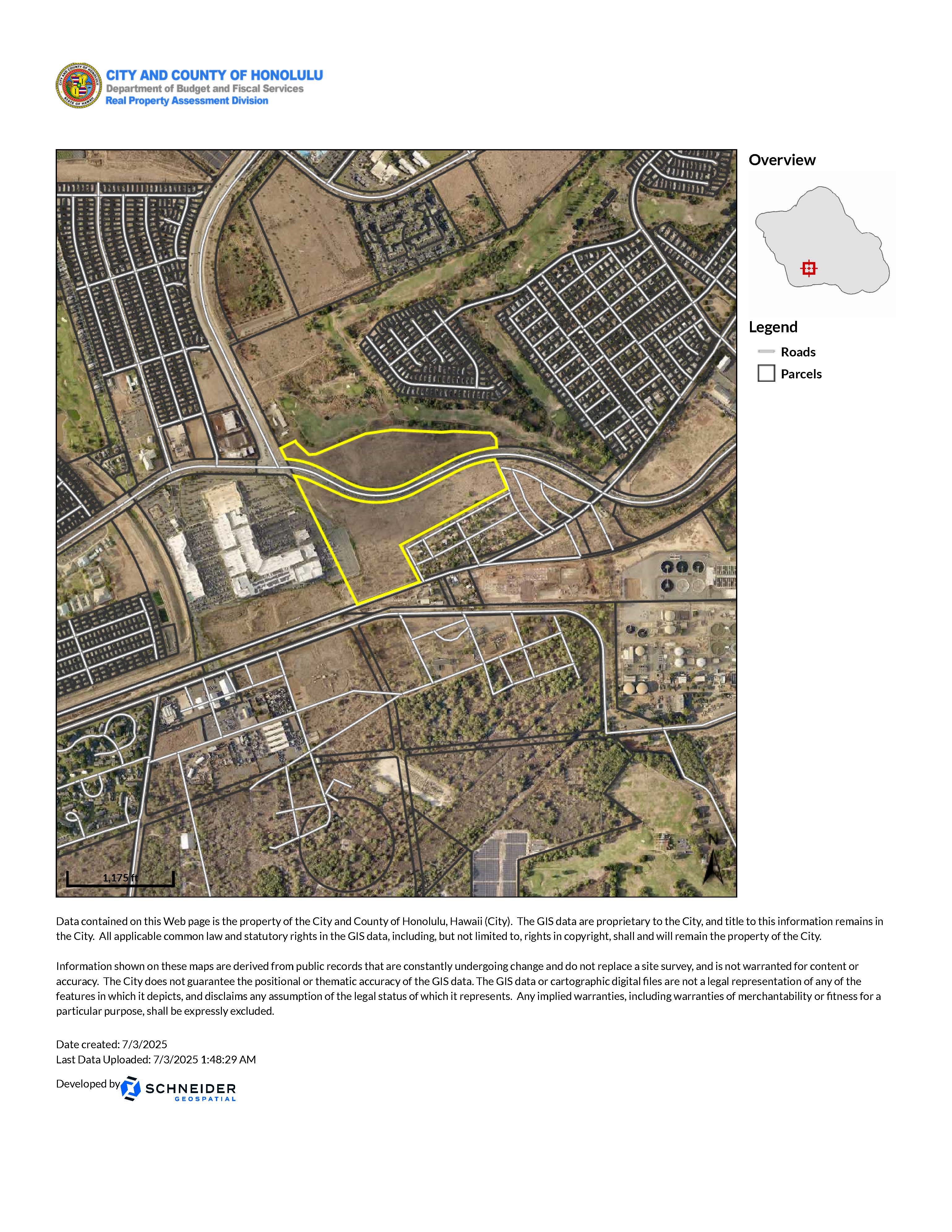 Yellow outlined parcels are identified as the Varona Village Property offered by the City and County of Honolulu in the proposed exchange.