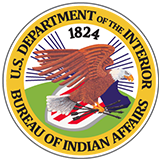U.S. Department of the Interior Bureau of Indian Affairs seal with eagle and flags