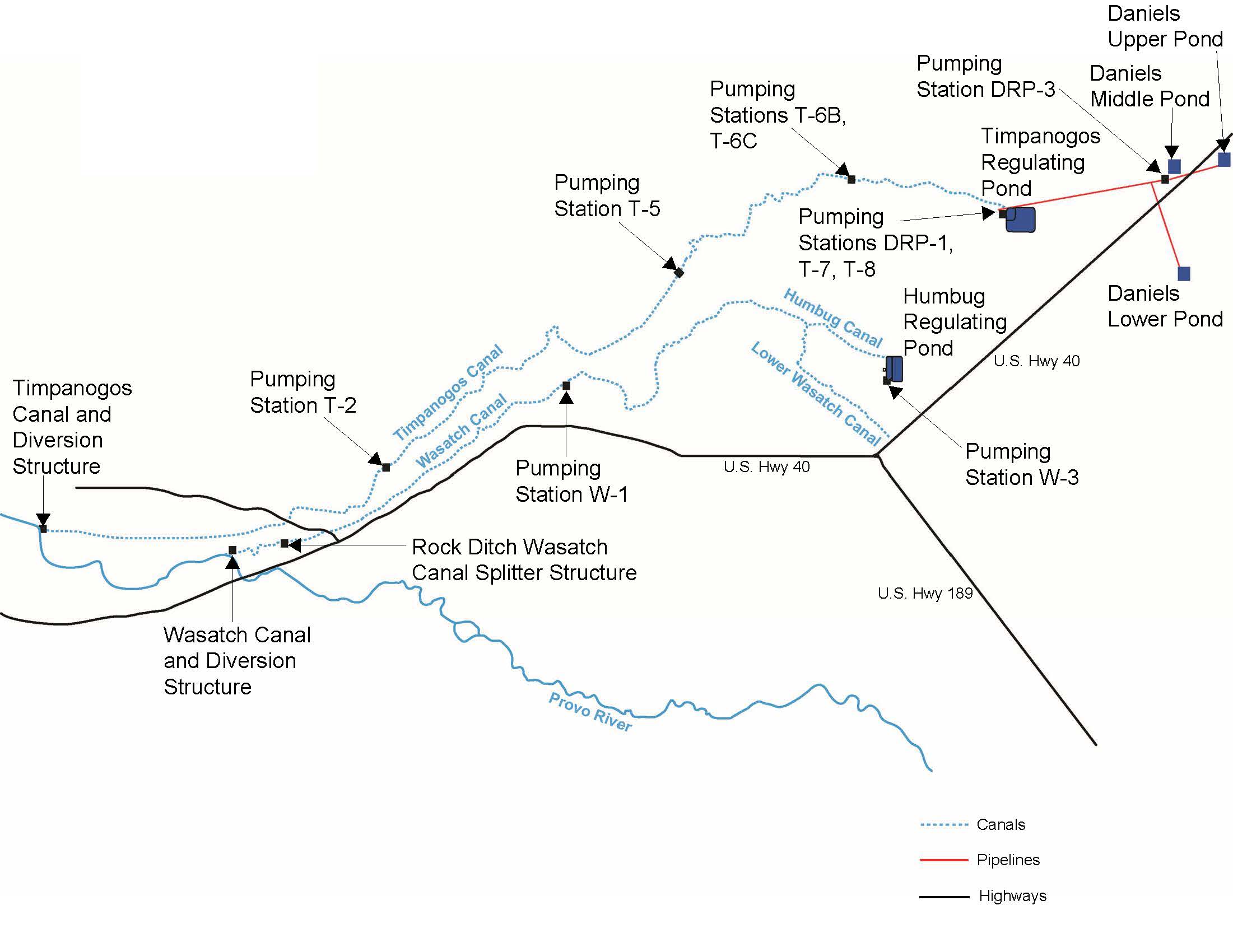 Map of Wasatch County Water Efficiency Project/Daniel Replacement Pipeline