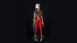 A photograph of a doll in a red outfit by artist Gene Swallow.