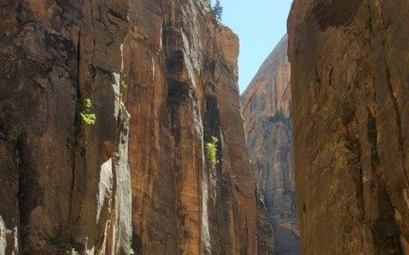 A very narrow rocky gorge with very high sides