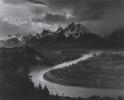 Black and white photograph by Ansel Adams of the Snake River 