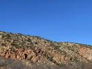 Bright blue sky over rugged wilderness covered in shrubs