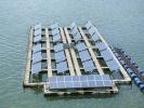 Solar panels floating in the ocean.