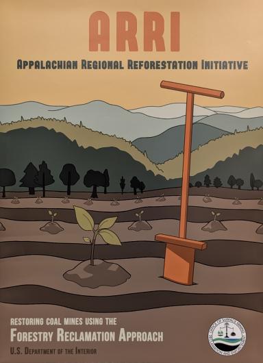 Office of Surface Mining Reclamation and Enforcement poster depicting reforestation efforts in process.