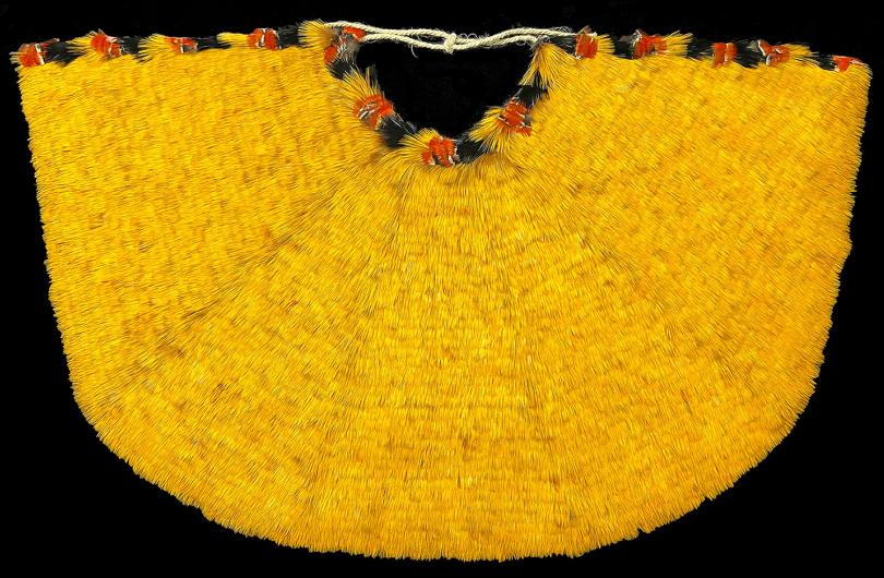 "Mamo Hawai‘i Ali‘i" feather cape by Rick Makanaaloha Kia‘imeaokekanaka San Nicolas, 2022