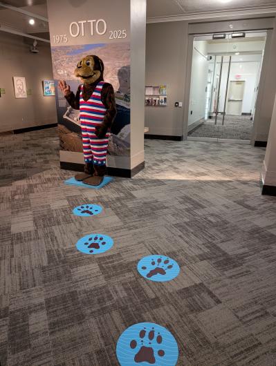 Otto Otter's retired costume from circa 2010 on display in the Interior Museum