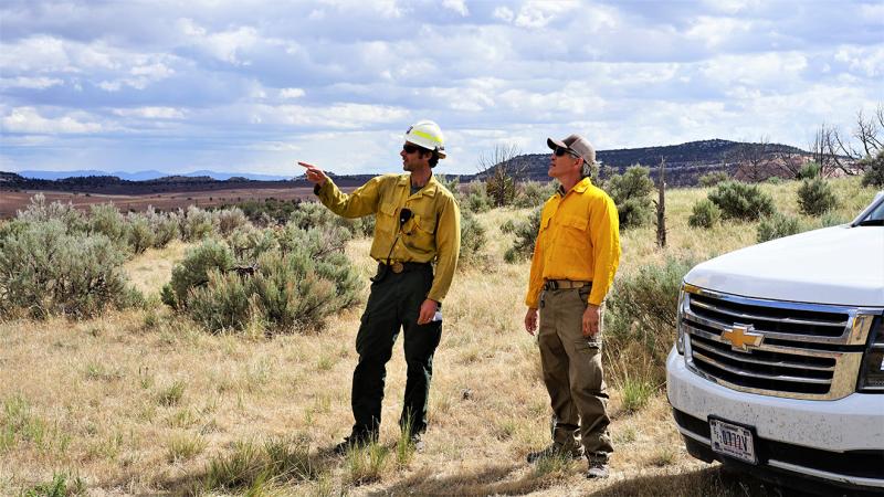 Fire personnel on the Sieber Fire near Grand Junction, CO.  Photo by: Eric Coulter, BLM