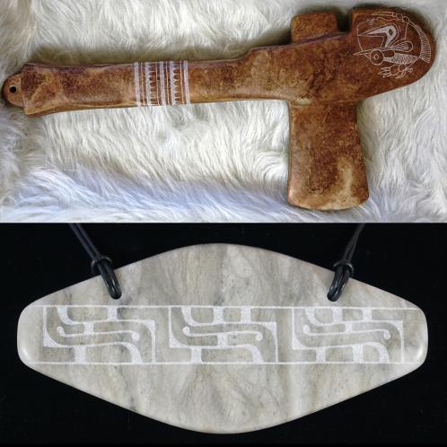 Monolithic Axe #2, I-bat i-hi-nin II / Grandfather Thunder II & Gorget #1, Spiro Cah-cah-che'-ah / Spiro Cloud. © A. Wayne "Tay Sha" Earles