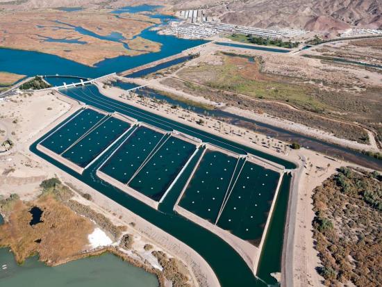 Aerial view of water system area along the Colorado River. 