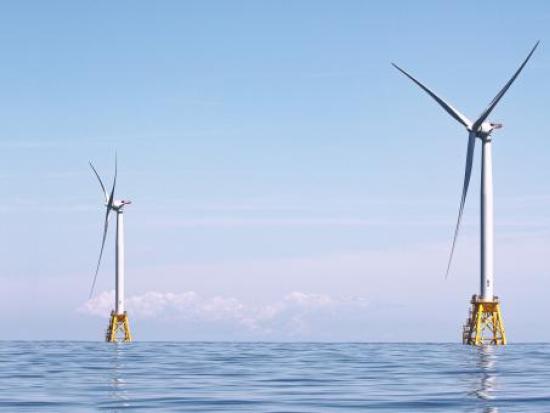 Two wind turbines in the water