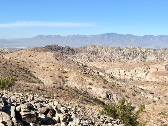 rocky desert mountain landscape with blue sky. 
