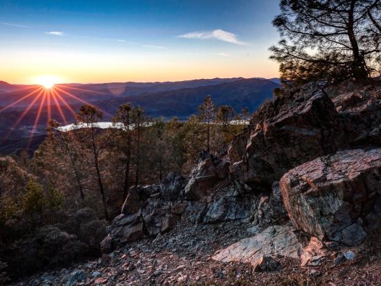 Sunset over mountain ridge