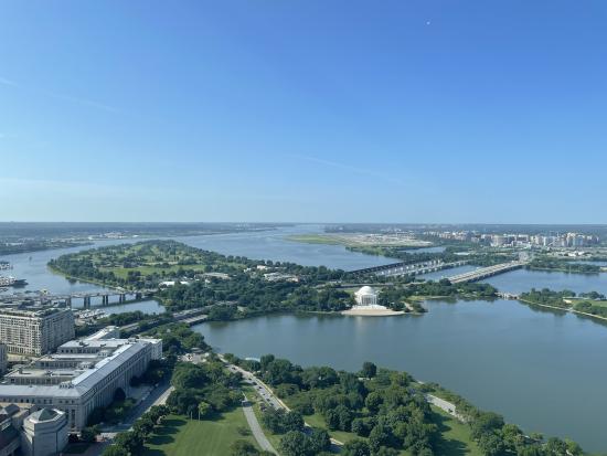 The view of the National Mall from the Washington Monument observation deck.