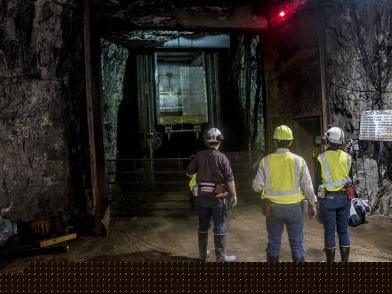 Huge elevator shafts transport mine crews, supplies and equipment underground at the Doe Run Mine in Southeastern Missouri.