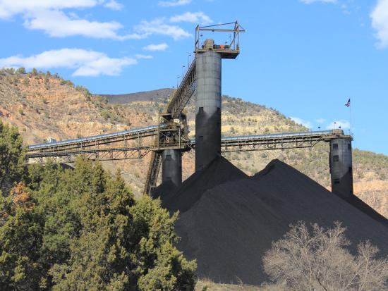 Coal mining operations in high desert landscape. 