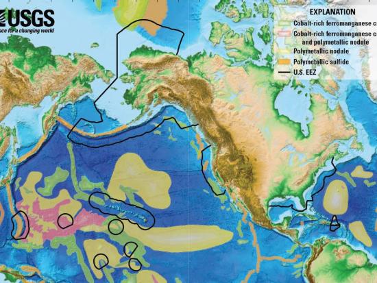 Seabed map showing Global seabed mineral prospective regions, including those that occur within the U.S. Exclusive Economic Zone.