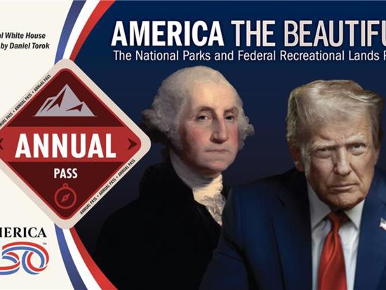 New America the Beautiful Annual Pass with images of President's George Washington and Donald Trump. 