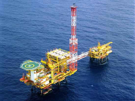 Offshore oil rig in the ocean.