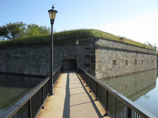 The bridge leading to the Postern Gate, which shows the detailed stonework of the construction of the Fort. On the other side of the Postern Gate is the Casemate Museum.