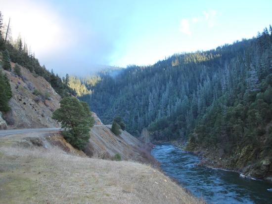 Highway 96 follows a course along the Klamath River in Northern California.
