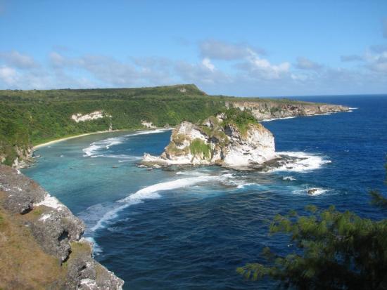 A view of Saipan and Bird Island both surrounded by the vast blue ocean 