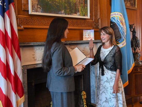 Secretary Deb Haaland swears in Tanya Trujillo.