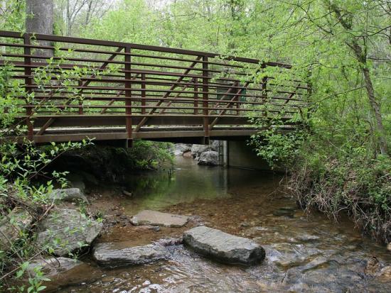 A view from Soper Branch creek with a USGS streamgage on the other side of the bridge. 
