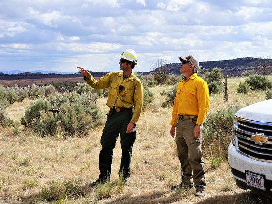 Fire personnel on the Sieber Fire near Grand Junction, CO.  Photo by: Eric Coulter, BLM