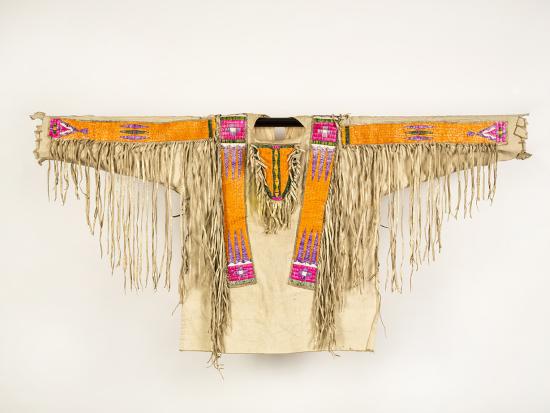Men's linen shirt with yellow, red, and black beads by unknown Lakota artist, c.1890 