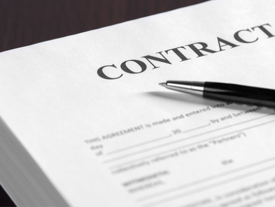 Close up photo of a contract document