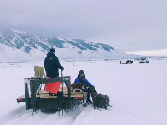 Appraisers on a site inspection on a snowy landscape