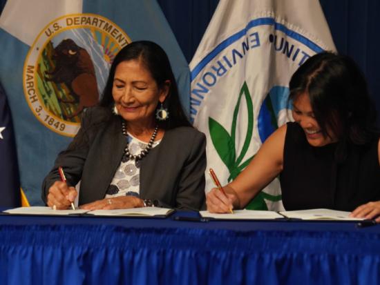 Secretary Haaland and Acting Labor Secretary Su sign an agreement to promote job creation efforts