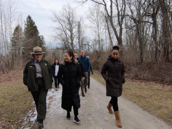 Secretary Haaland walks an Ohio nature path in late-winter 