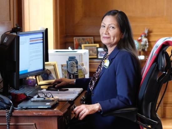 Secretary Haaland in her office