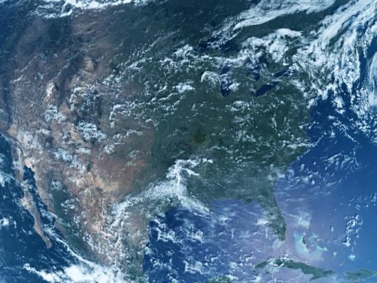 View of Earth showing USA, Atlantic and Pacific