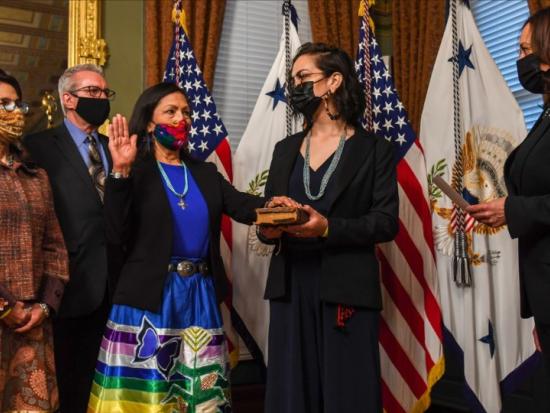 Secretary Haaland sworn in by Vice President Harris