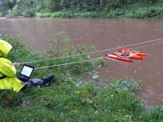 USGS worker measures water level