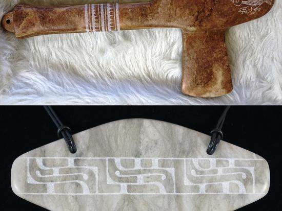 Monolithic Axe #2, I-bat i-hi-nin II / Grandfather Thunder II & Gorget #1, Spiro Cah-cah-che'-ah / Spiro Cloud. © A. Wayne "Tay Sha" Earles