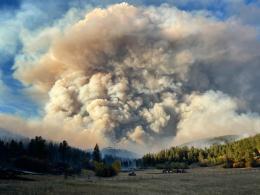 Smoke rises from the South Moccasin Fire in Montana. Photo by Lauren Kokinda, BLM