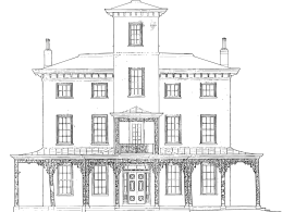Architectural line drawing of the facade of the Kennedy Supplee mansion.