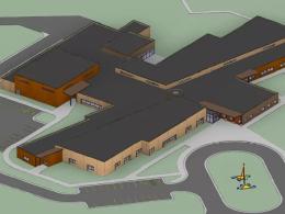 Aerial view of a design rendering for a Bureau of Indian Education school campus
