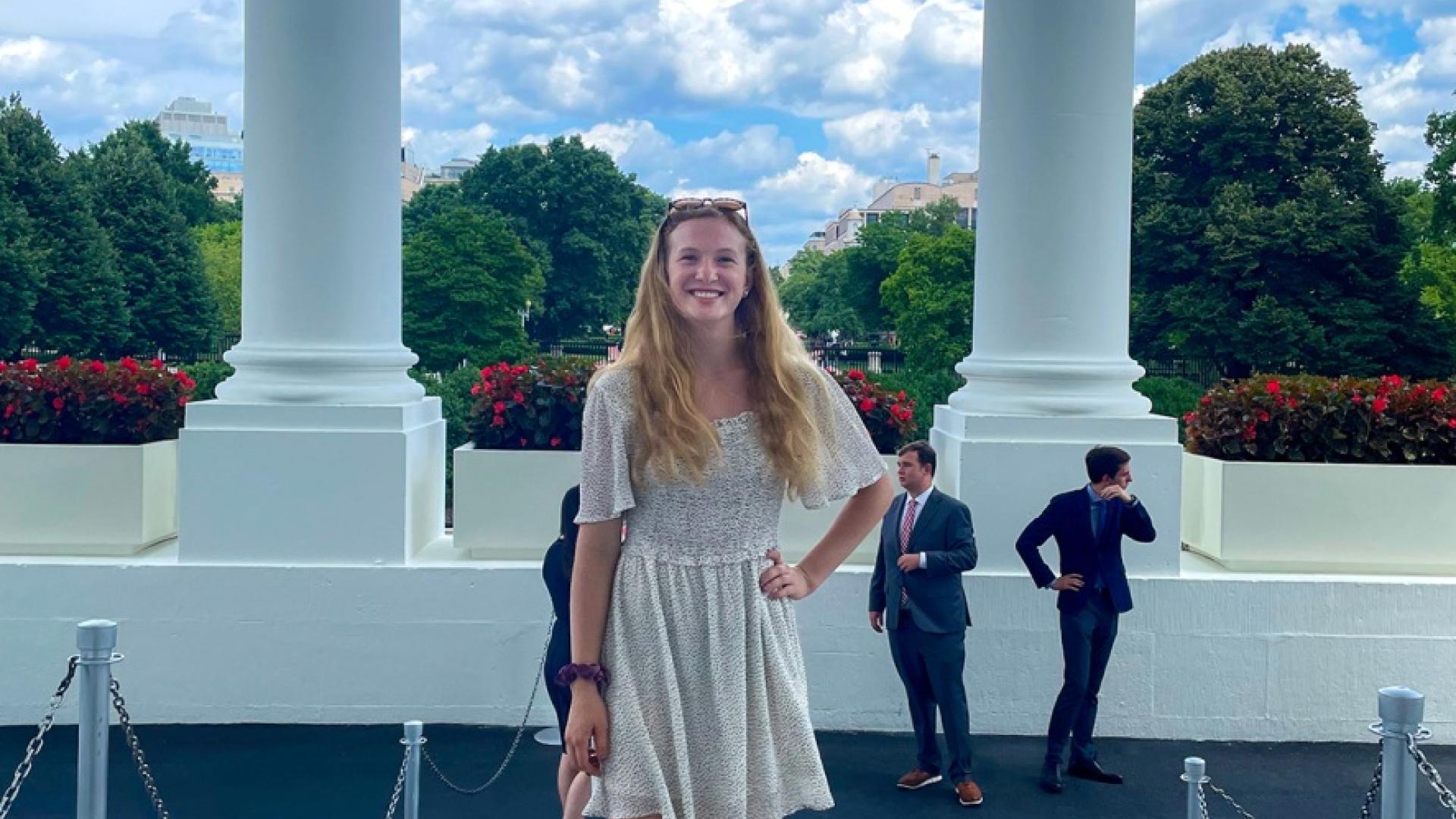 Abby Sherwood, intern at Interior’s Office of Wildland Fire, on a Demmer Scholars Program tour of the White House. Photo courtesy of Abby Sherwood.